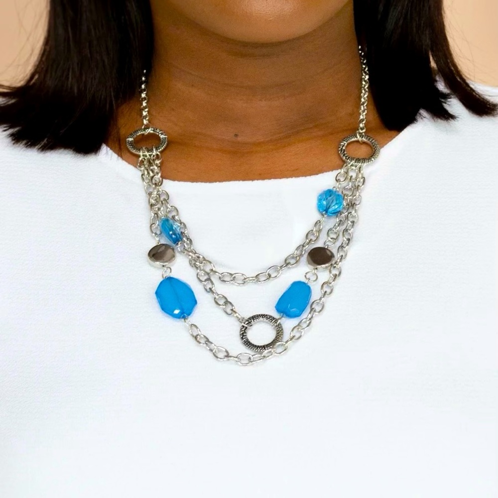 NEW WITH TAGS - Blue beaded necklace & earrings.